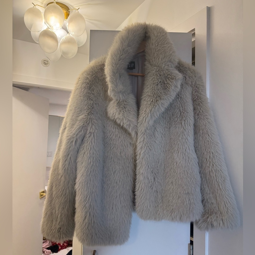 GAP Soft Gray faux fur jacket